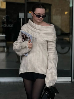 Sarah's Off-Shoulder Oversized Knit Sweater