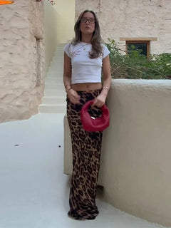 Mia's High Waist Leopard Print Midi Skirt