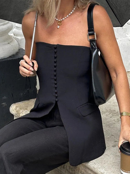 Glam Chloe's Off-Shoulder Split Backless Tank Top